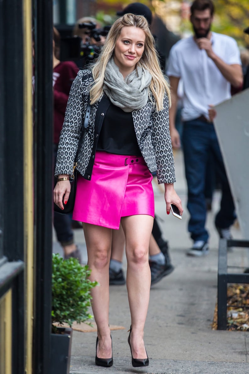 Hilary Duff's IRO Jacket and Pink T by Alexander Wang Skirt