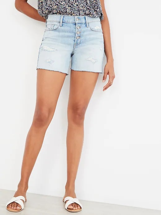 Old Navy Mid-Rise Distressed Button-Fly Cut-Off Jean Shorts -- 5-inch inseam