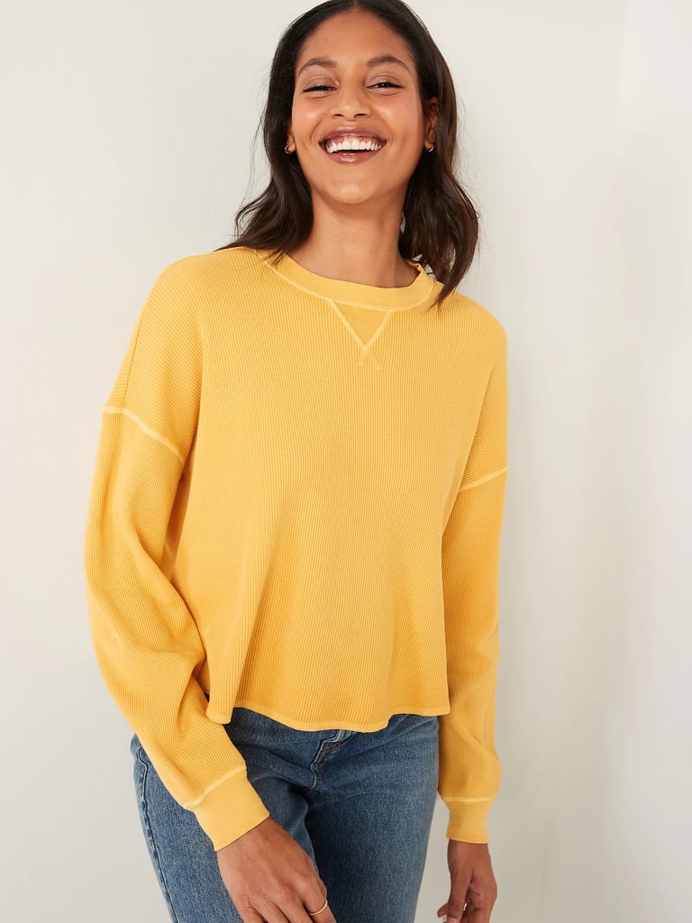 Old Navy Long-Sleeve Cropped Waffle-Knit Easy T-Shirt