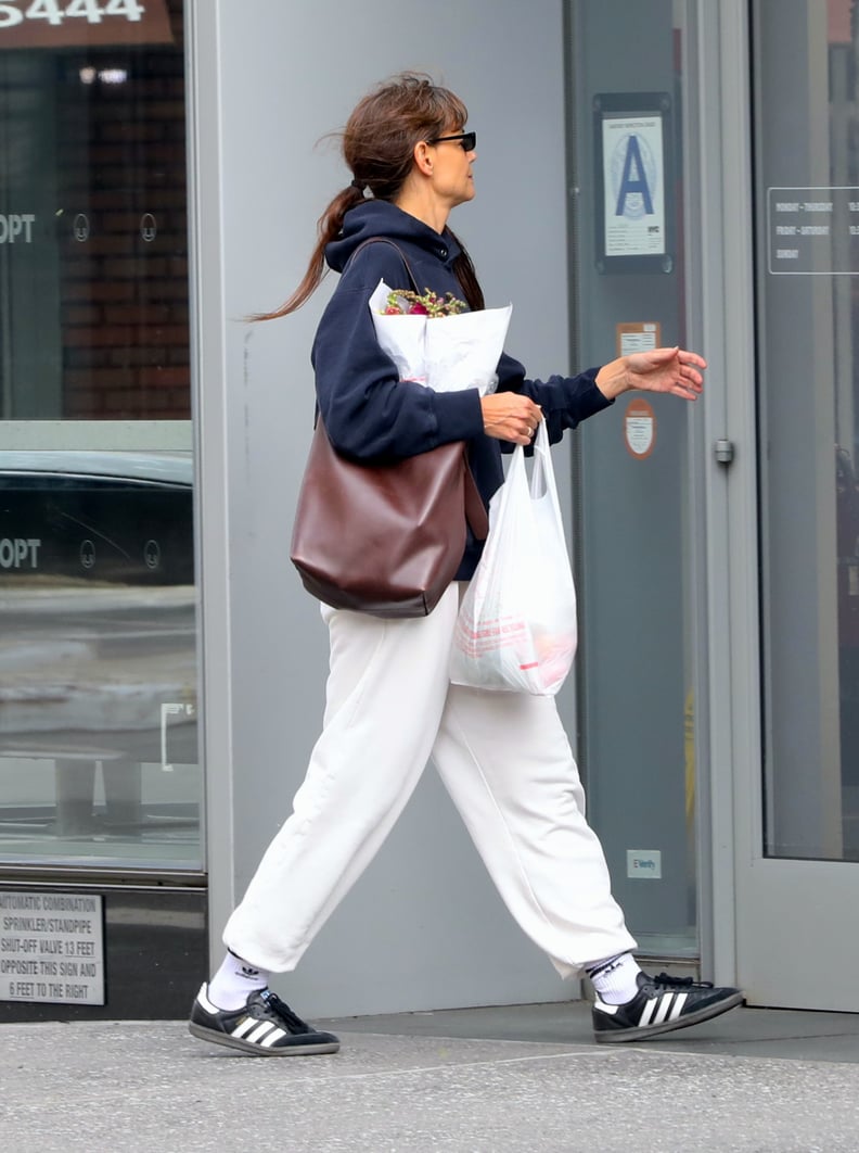 Katie Holmes Carrying a Bucket Bag