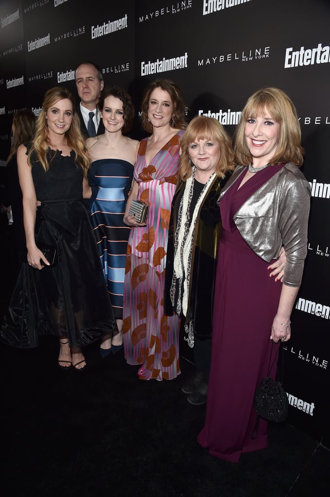 Pictured: Joanne Froggatt, Kevin Doyle, Sophie McShera, Raquel Cassidy, Lesley Nicol, and Phyllis Logan