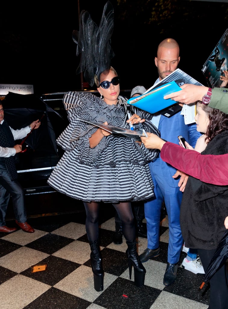 Lady Gaga Striped Minidress at Pre-Met Gala Dinner