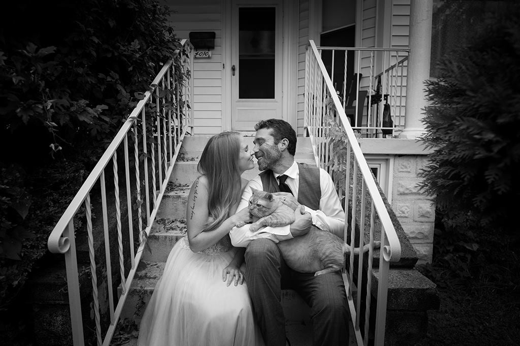 Couple's Large Cat in Wedding Photos
