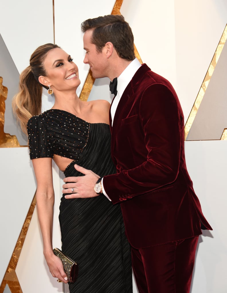 Elizabeth Chambers and Actor Armie Hammer arrive for the 90th Annual Academy Awards on March 4, 2018, in Hollywood, California.  / AFP PHOTO / VALERIE MACON        (Photo credit should read VALERIE MACON/AFP/Getty Images)