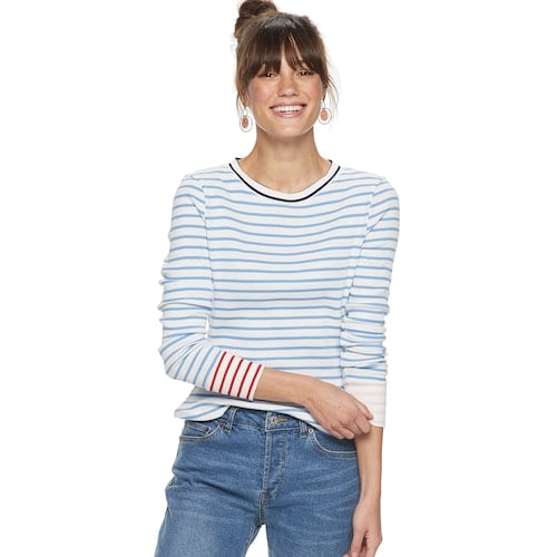 POPSUGAR Contrast-Stripe Crewneck Top