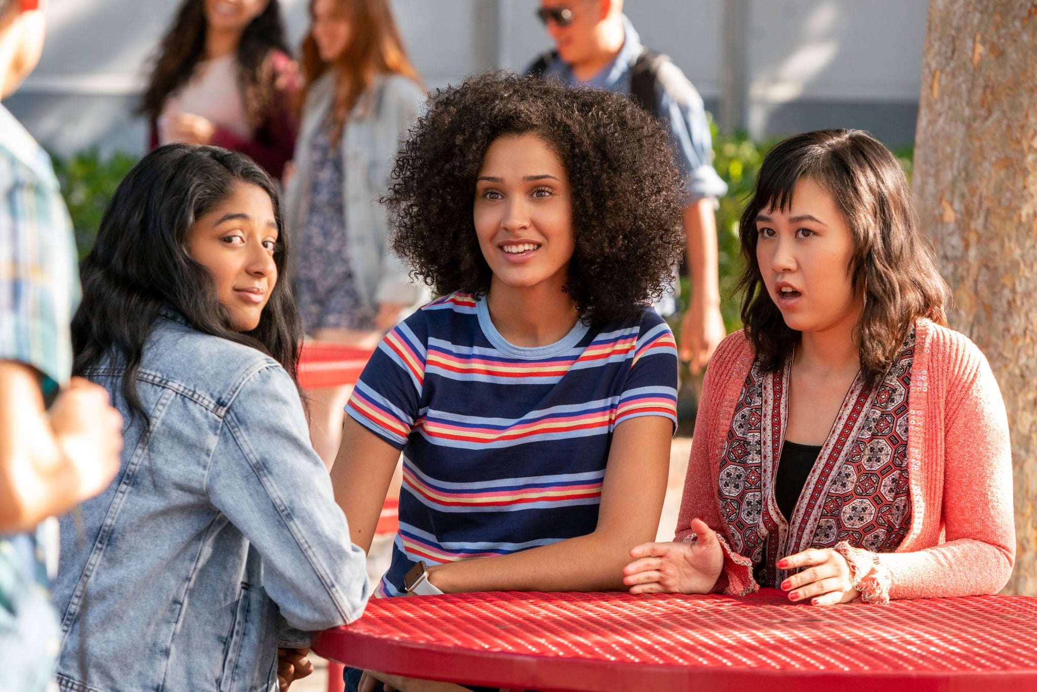 NEVER HAVE I EVER, from left: Maitreyi Ramakrishnan, Lee Rodriguez, Ramona Young, '...had sex with Paxton Hall-Yoshida', (Season 1, ep. 102, aired April 27, 2020). photo: Lara Solanki / Netflix / Courtesy Everett Collection