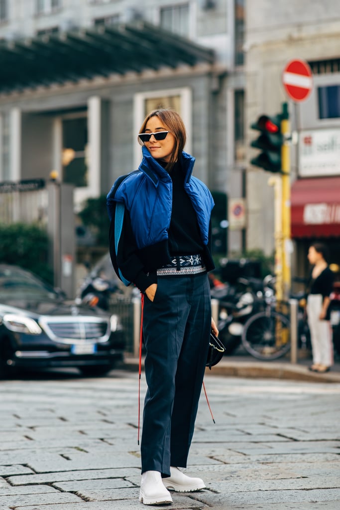 Going somewhere casual? A puffer vest in a neat colourway will turn heads. Style it with pants and platform boots.