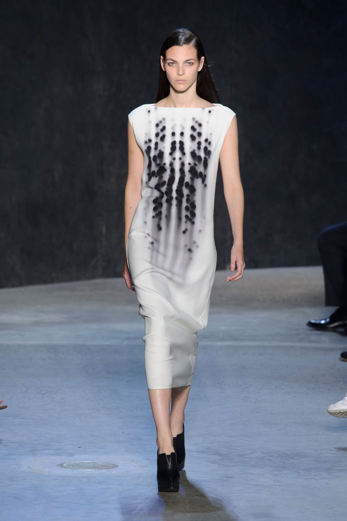 We could see her in this slouchy midi from Narciso Rodriguez's newest collection. Its faded pattern, though black and white, is somehow striking, and Michelle might even pair it with her flashy yellow pumps.
Narciso Rodriguez Spring 2017.