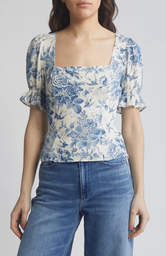 Reformation Constance Floral Print Puff Sleeve Top