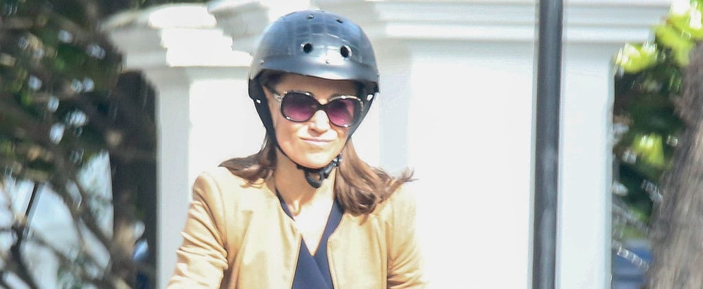 Pippa Middleton Black Jumpsuit Riding a Bike
