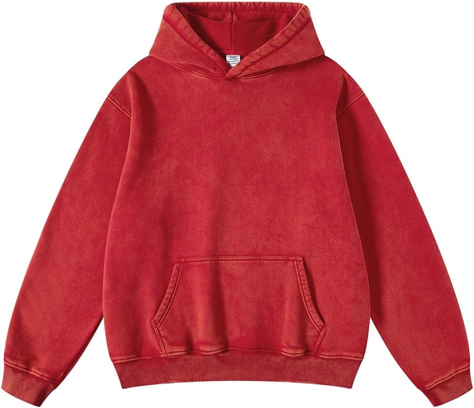 Faiable Oversized Acid Wash Red Hoodie