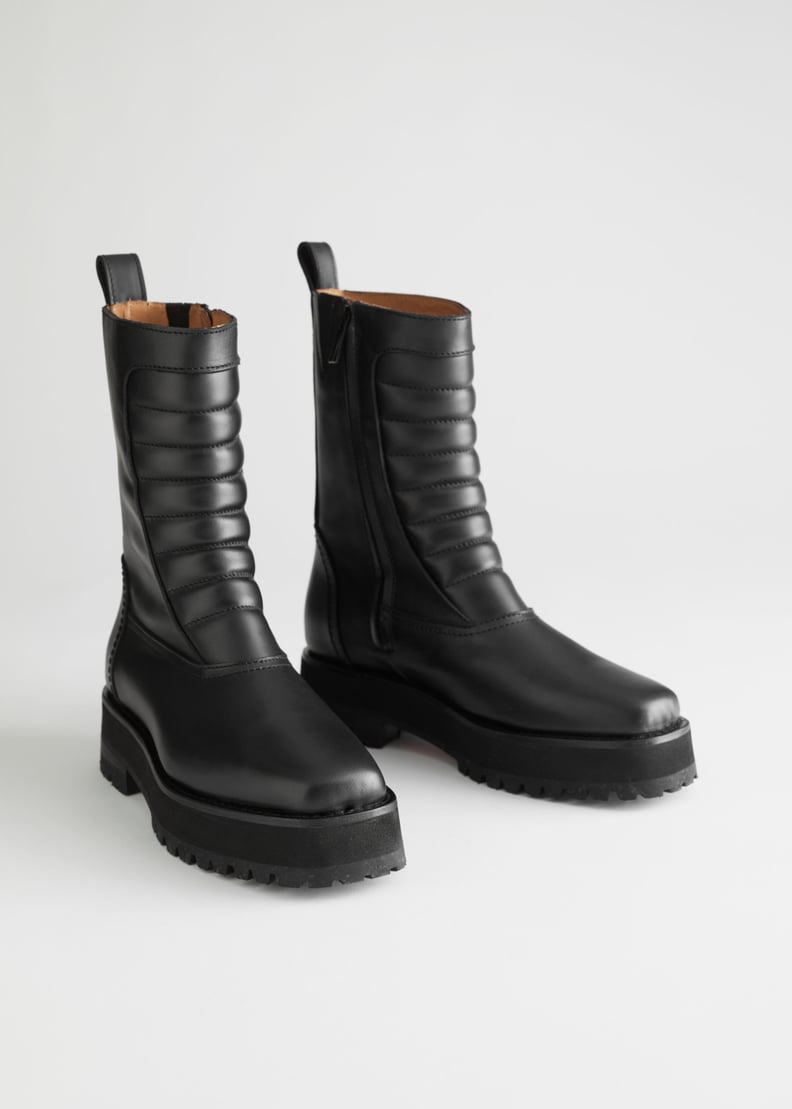 & Other Stories Square Toe Leather Biker Boots
