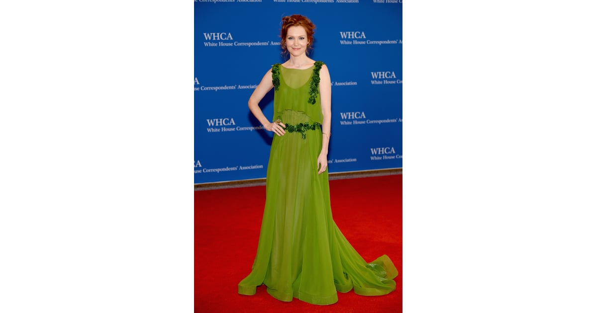 Darby Stanchfield wore a green dress. | Celebrities at the White House