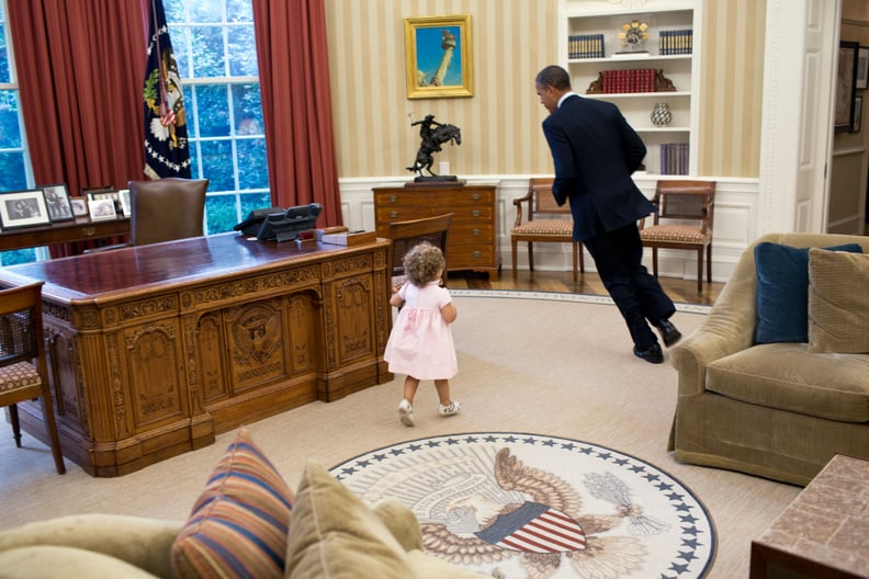 He plays hide-and-go-seek in the Oval Office.