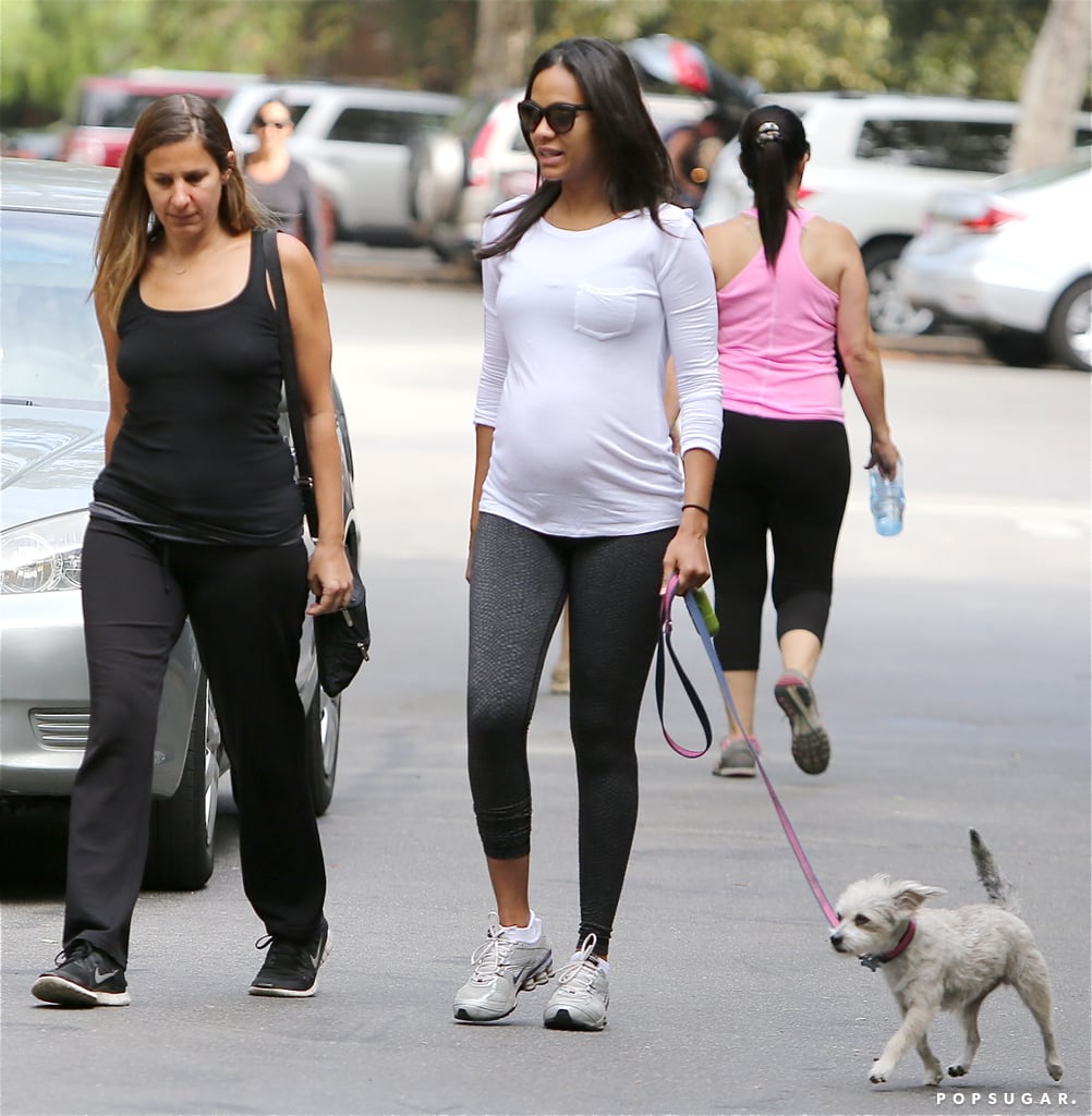 Zoe Saldana took her dog for a walk in LA on Monday.