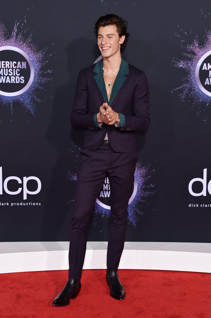 Shawn Mendes Wears an Indigio Suit and Necklaces to the AMAs