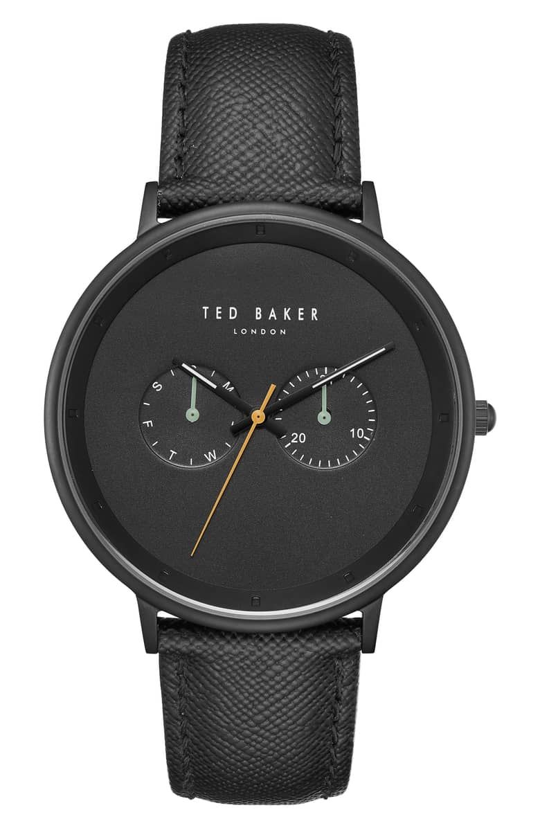 Ted Baker London Brad Multifunction Leather Strap 42mm Watch