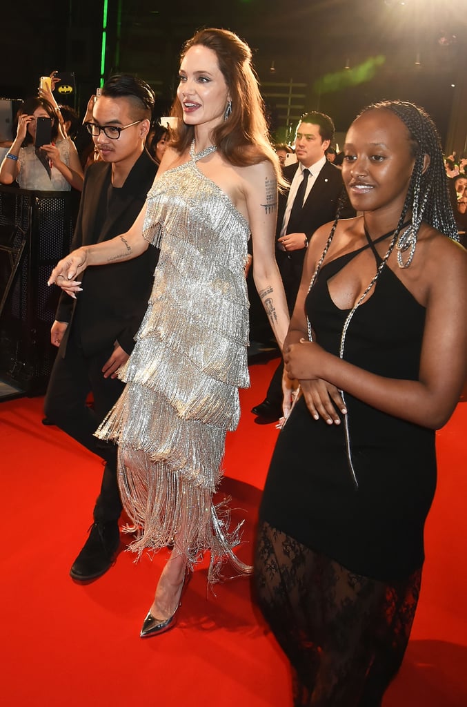 Angelina Jolie Silver Fringed Dress at Maleficent 2 Premiere