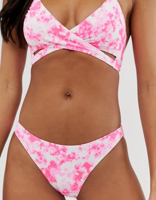 ASOS New Look Tie Dye Hipster Bikini Bottoms in Pink