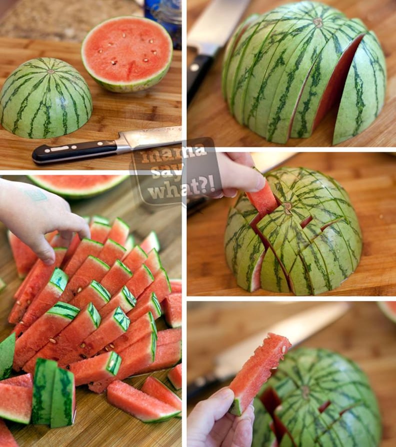 Cut watermelon for little fingers.