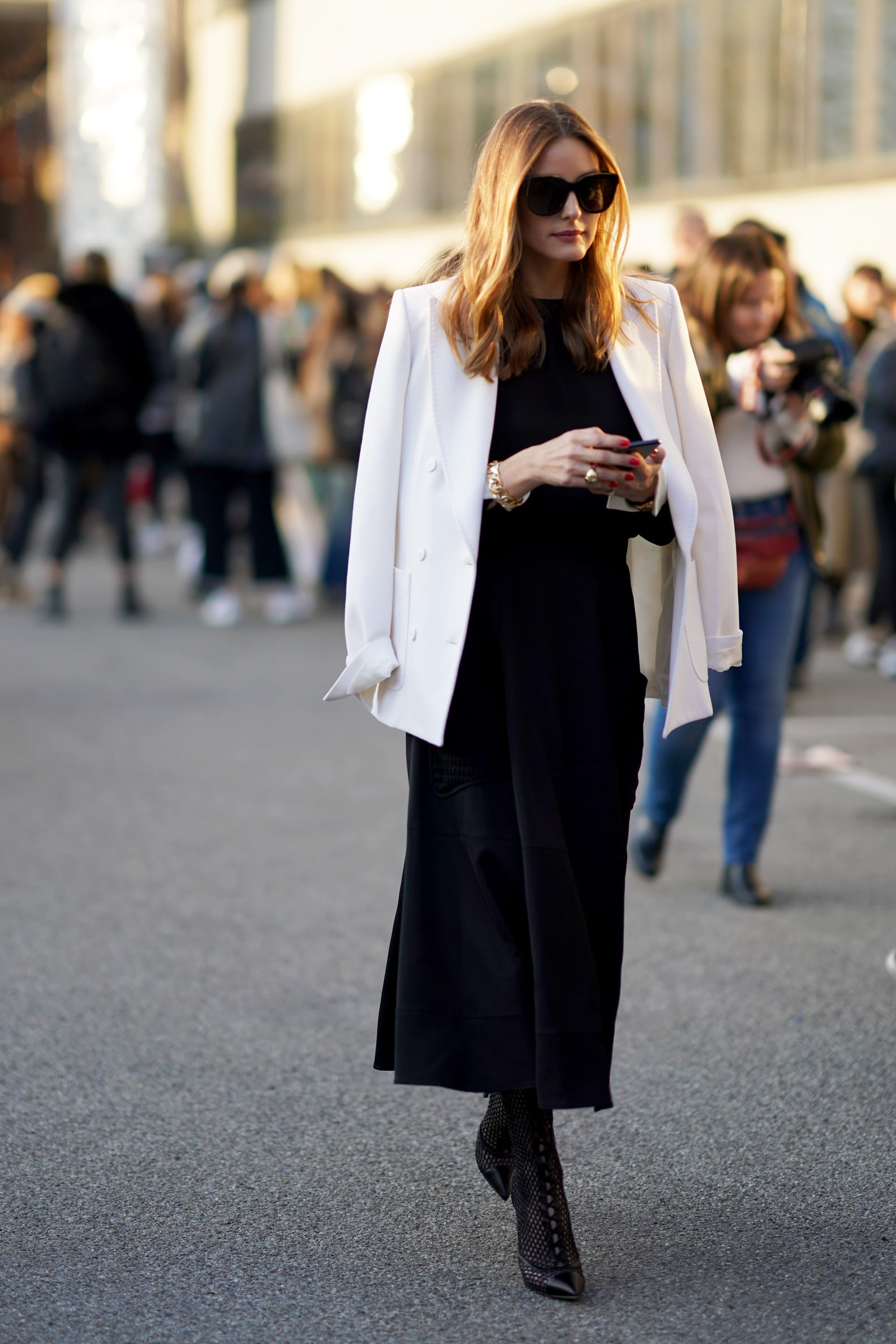 Oversized blazer over slip dress outfit