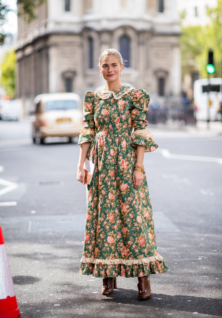 Style a Victorian-inspired maxi with brown boots.