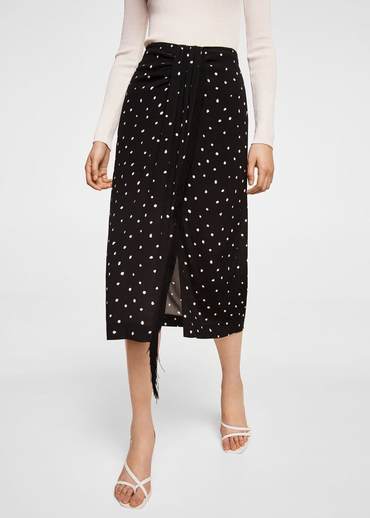Mango Fringed Detail Polka-Dot Skirt