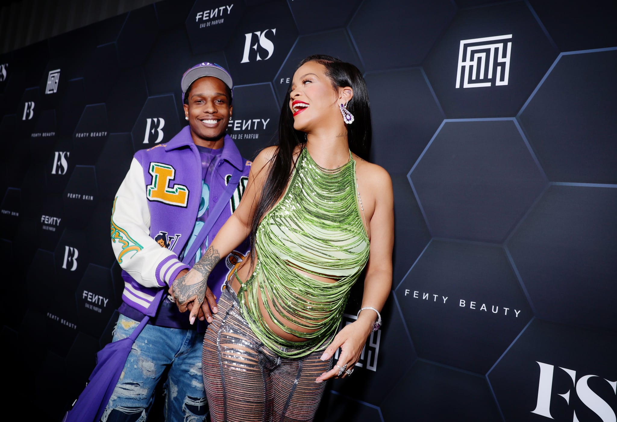 LOS ANGELES, CALIFORNIA - FEBRUARY 11: (L-R) A$AP Rocky and Rihanna celebrate Fenty Beauty & Fenty Skin at Goya Studios on February 11, 2022 in Los Angeles, California. (Photo by Rich Fury/Getty Images for Fenty Beauty & Fenty Skin)