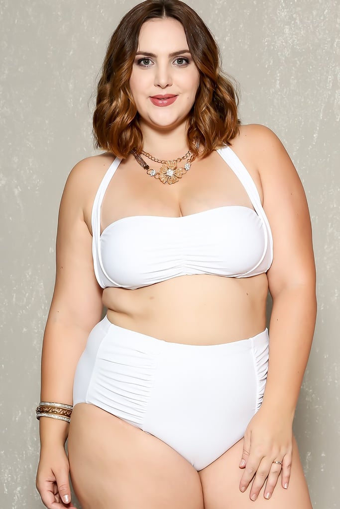 Sexy White Ruched Accent Padded Two Piece Plus Size Bikini
