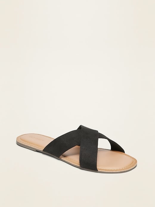 Faux-Suede Cross-Strap Slide Sandals
