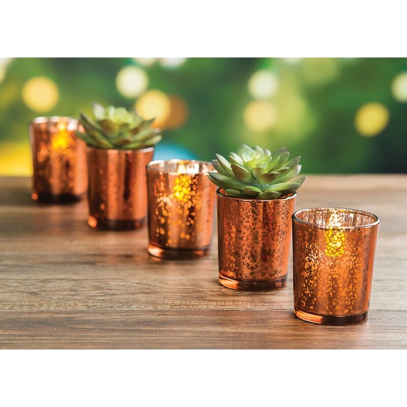 David Tutera Rhinestone Trim Mercury Glass Votive Holder