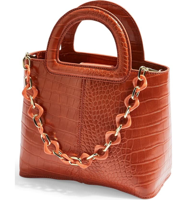 Topshop Tia Croc Embossed Faux Leather Satchel