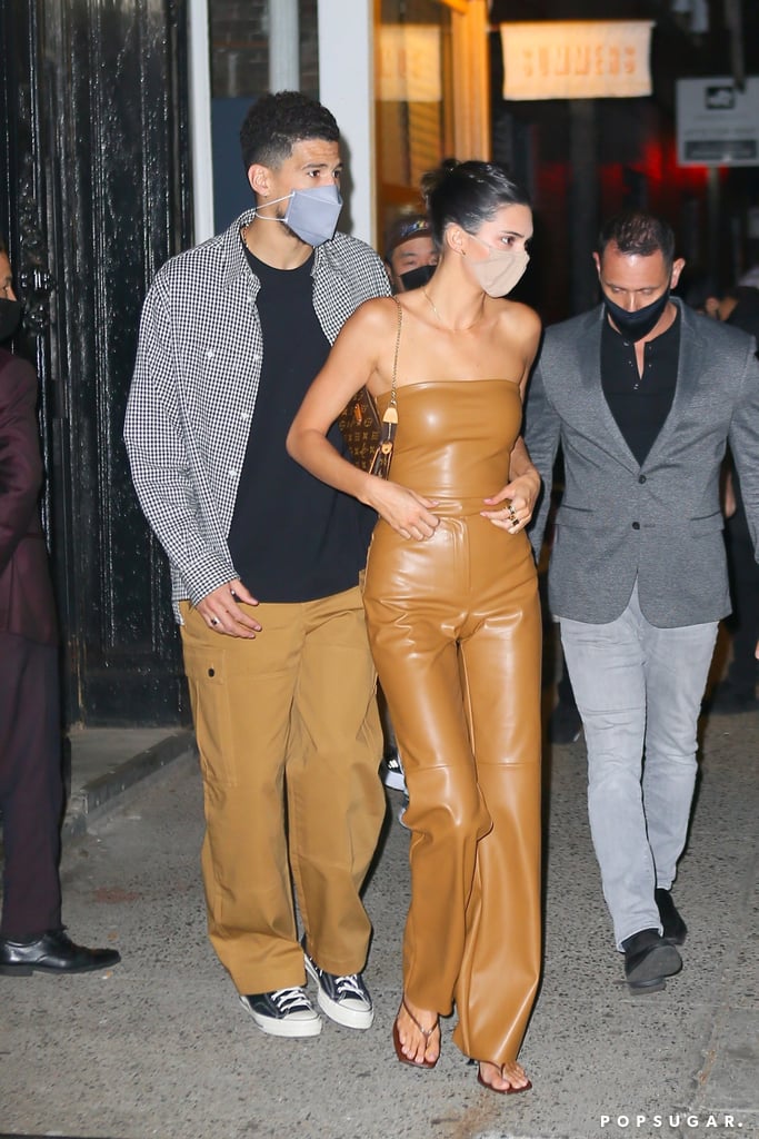 Kendall Jenner Brown Vegan Leather Outfit With Devin Booker