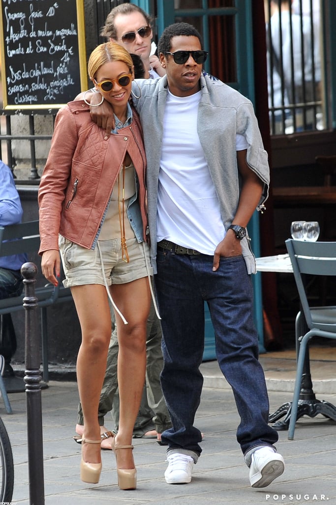 Beyoncé and Jay Z stayed close while they strolled through Paris together in April 2011.