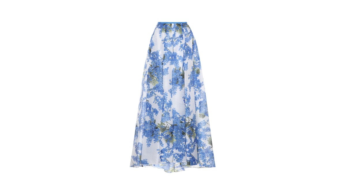 Carolina Herrera Floral-Printed Silk Skirt | Queen Rania's Blue Floral ...