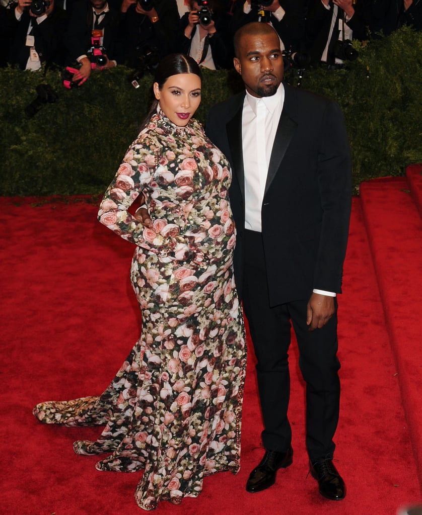 Kim made a serious statement in a floral Givenchy gown at the Met Gala with Kanye in NYC in May 2013.