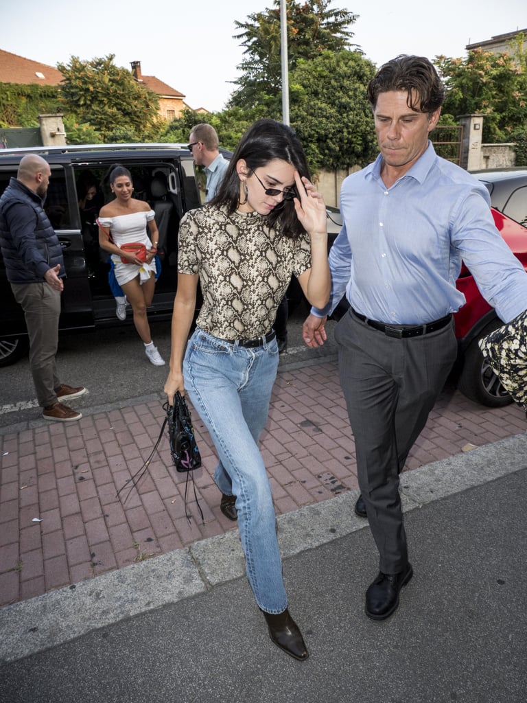 Kendall Jenner Was Seen in a Snakeskin Shirt and Jeans During MFW