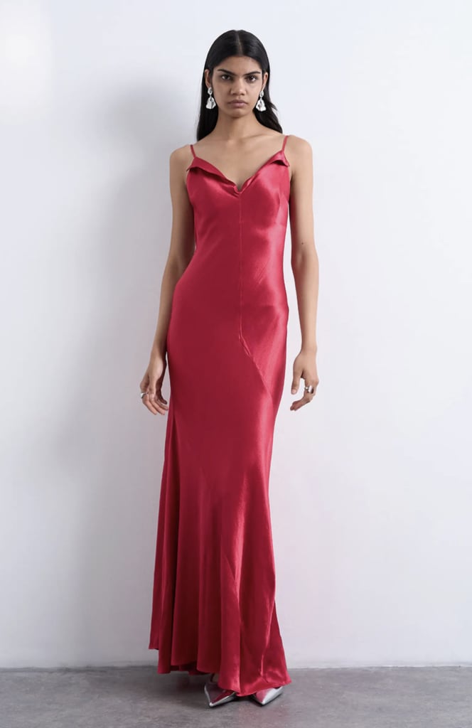 Topshop Folded Neck Satin Slip Maxi Dress