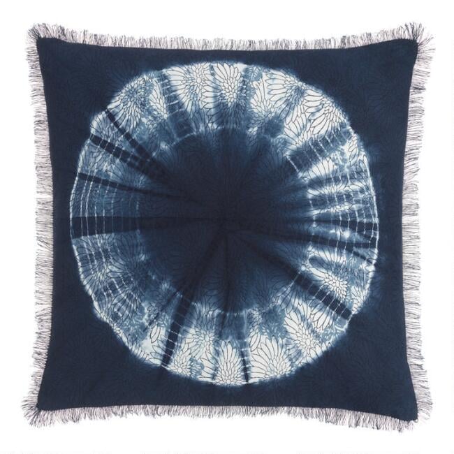 Indigo Blue Shibori Sunburst Throw Pillow