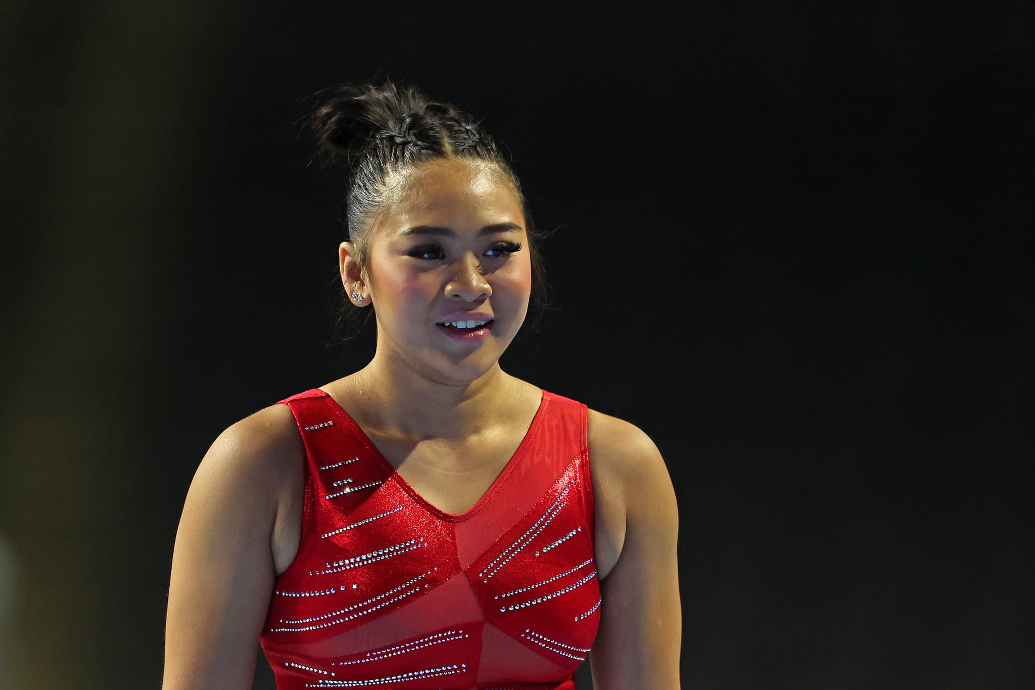 HOFFMAN ESTATES, ILLINOIS - AUGUST 04: Sunisa Lee participates in a training session prior to the Core Hydration Classic at Now Arena on August 04, 2023 in Hoffman Estates, Illinois. (Photo by Stacy Revere/Getty Images)