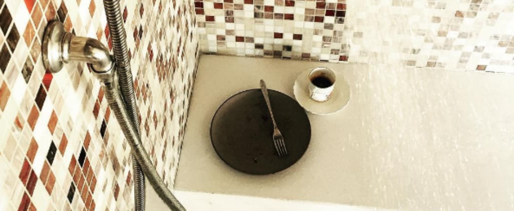 Jessica Biel Instagram Post of Eating in the Shower
