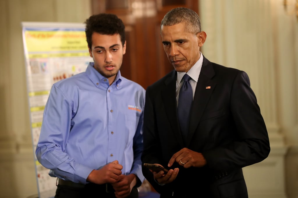 Amro Halwah showed off what he created with two other students named Stephen Mwingria and Si Ya Wendy Ni who live in New York City. They noticed that trash fires on the subway were causing delays that affected students on their way to school, so they invented a robot that moves along subway rails to vacuum up trash. Amro and Stephen came to the US less than 10 years ago and Si Ya Wendy is a first-generation college student.