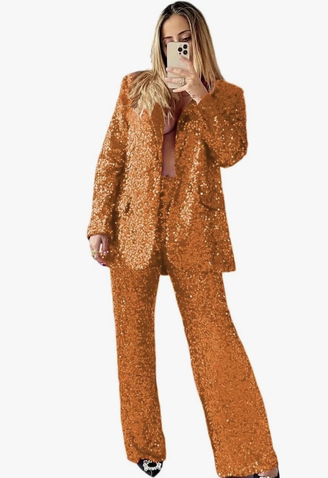 Hzuou Orange Sequin Suit