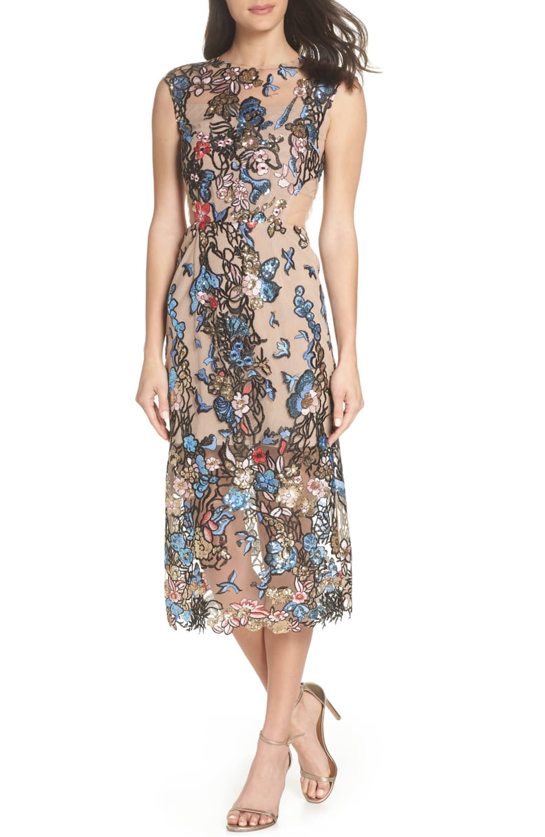 Bronx and Banco Bird of Paradise Sequin Embroidered Midi Dress