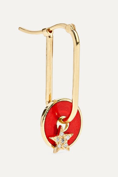 Foundrae Star 18-Karat Gold, Diamond And Enamel Earring