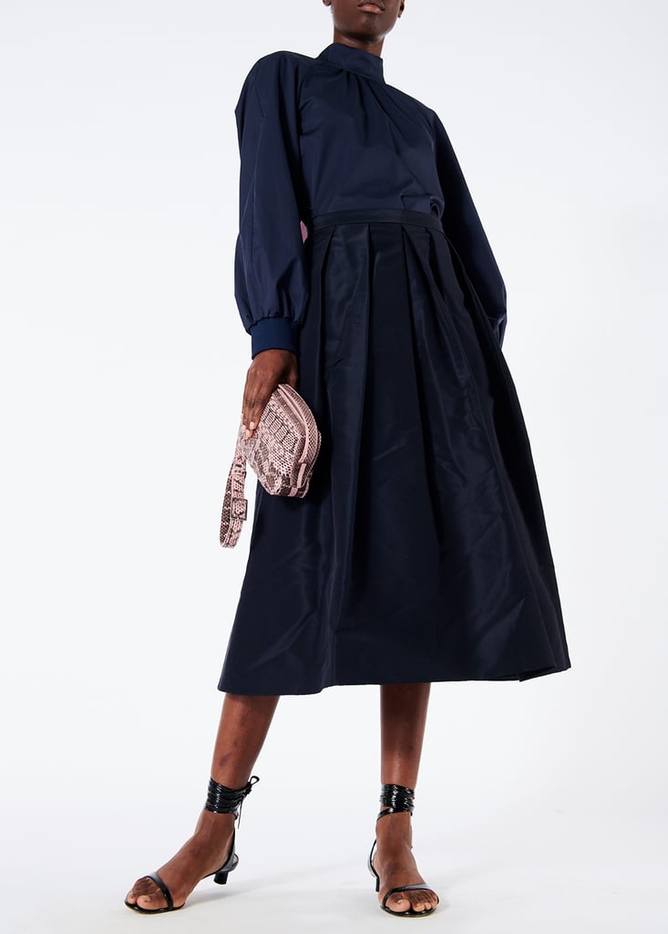Tibi Satin Poplin Shirred Neck Top With Contrast Tie