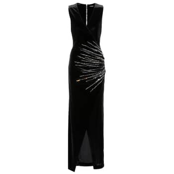 Pearl-embellished velvet gown in black - Balmain