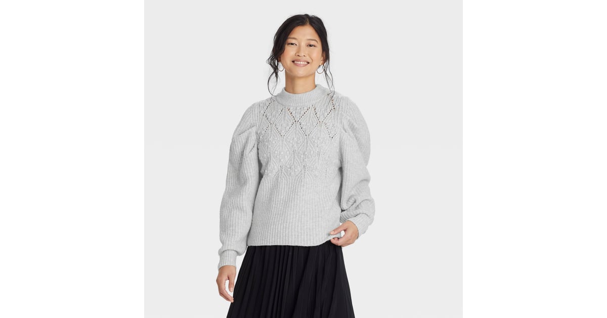 Puff Sleeve Crewneck Pullover Sweater 