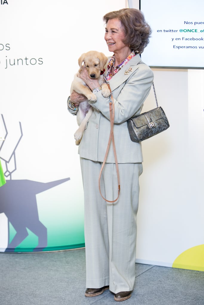 Queen Sofia of Spain With Puppies at Event