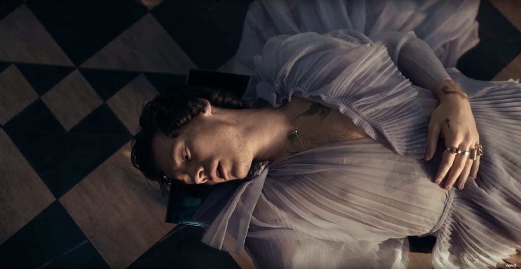 See Harry Styles's Lilac Gucci Dress in the "Falling" Video